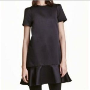 H&M Satin Dress Drop-Waist Peplum Ruffle Black